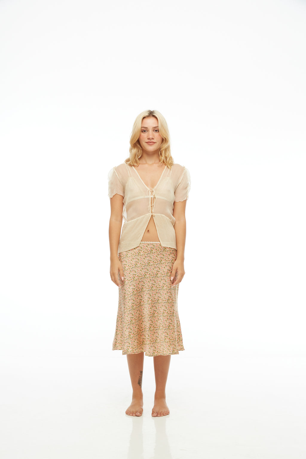 Flores De Jardim Bias Cut Mid Skirt